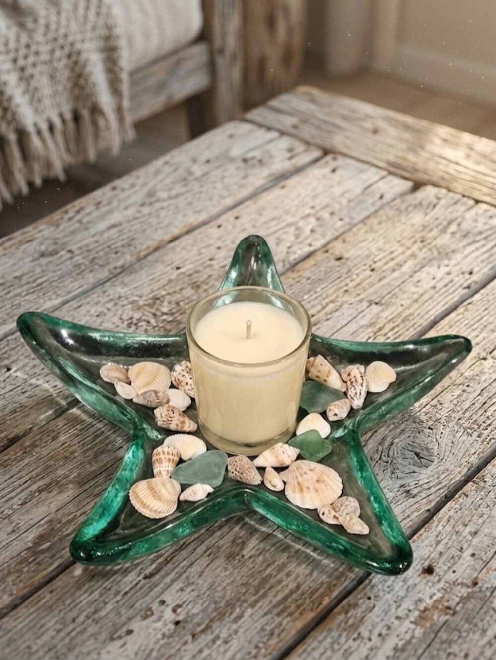 Vintage Recycled Glass Starfish Bowl - Green 10"